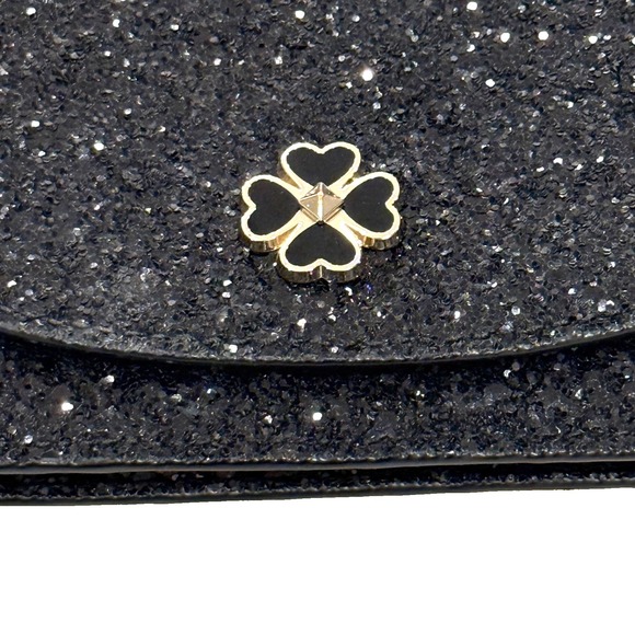 Kate Spade Glittery Evening Bag Wristlet 4 Leaf Clover Closure 3 Compartments - Picture 2 of 9